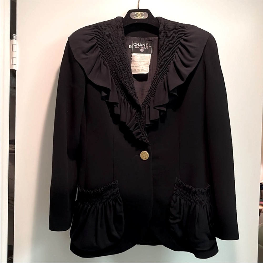 Size 38 Chanel Vintage Authentic  Ruffled Blazer with Victorian Elegance (COA)